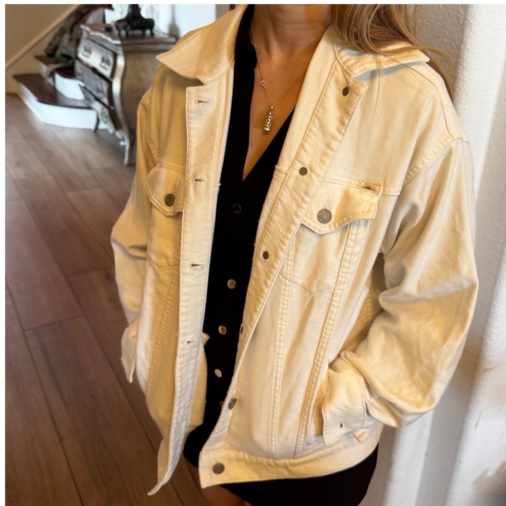 Faherty Brand Women Cream Denim Trucker Jacket Off White Cotton Twill Size S